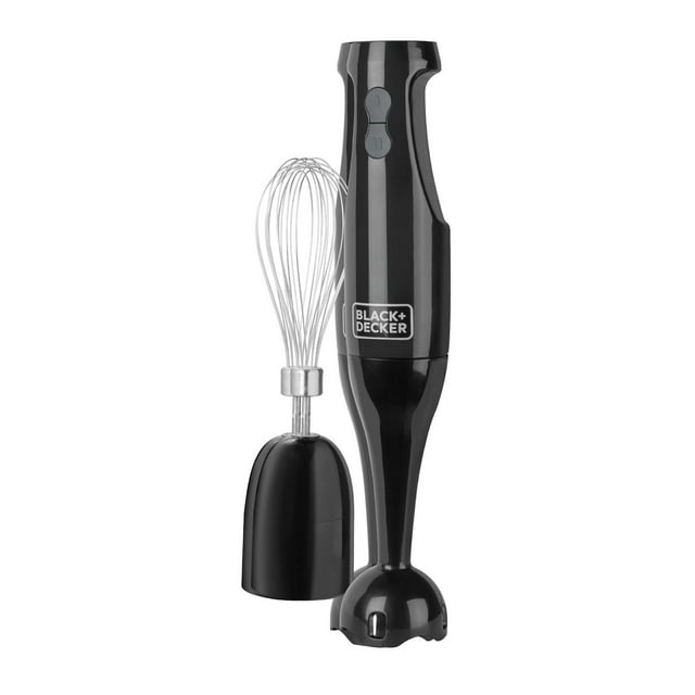 Black + Decker HB2401B 200W black immersion blender with two-speed control and detachable whisk attachment.