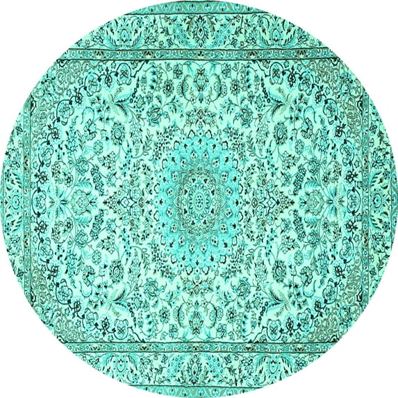 Ahgly Company Indoor Round Medallion Turquoise Blue Traditional Area Rugs, 8' Round