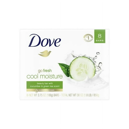 Pack of 2 Dove Cool Moisturizing Gentle Women's Beauty Bar Soap, Cucumber and Green Tea, 3.75 oz (8 Bars)