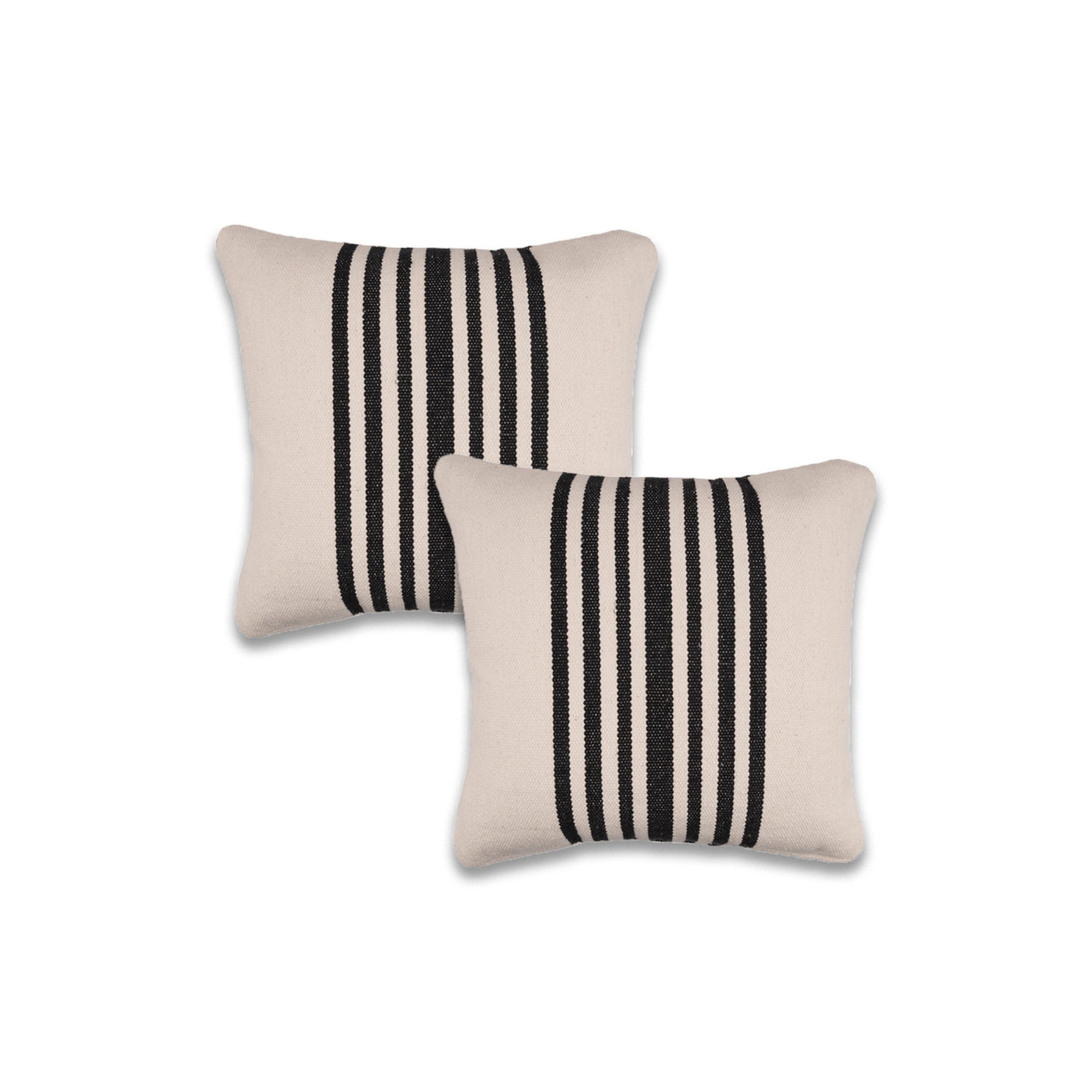 Harlow Hill White/Black Striped Contemporary Cotton Throw Pillow Cover Set of 2, 22" x 22"