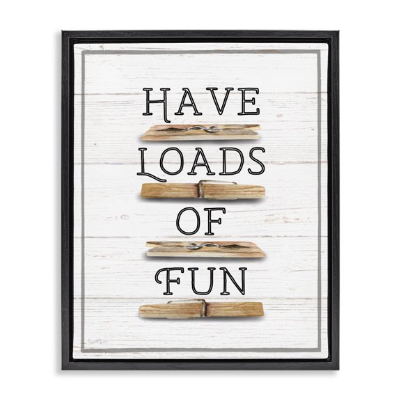 Stupell Industries Rustic Lodge Loads of Fun Clothespins Black Floating Frame Canvas Art, 17 x 21, by Elizabeth Tyndall