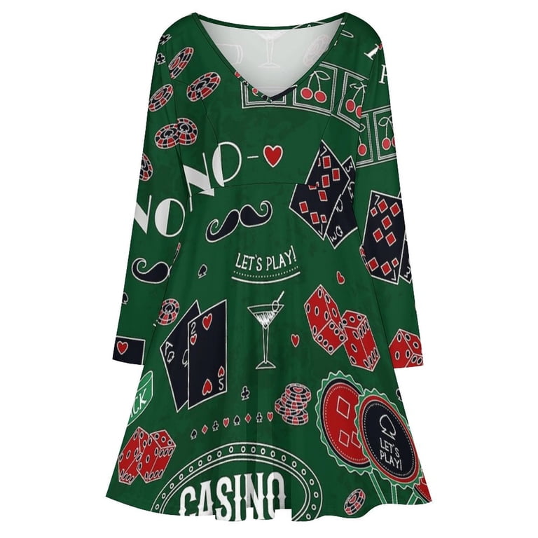 Casino Theme. Gambling Symbols Long Sleeve Dresses For Women Vintage  Elegant Party Dress Oversized V-neck Dress S-8XL - Walmart.com