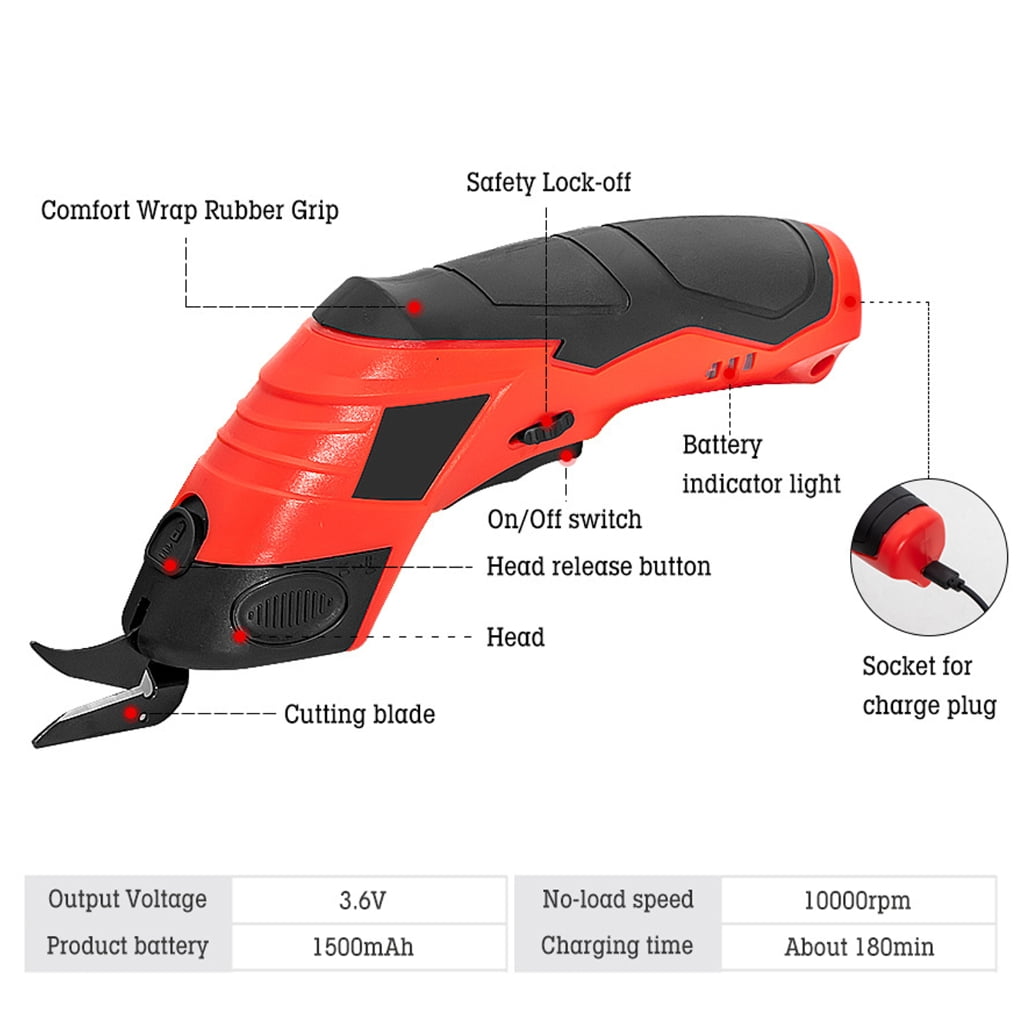 MOMOJIA High Capacity Cordless Fabric Scissors Electric Handheld Shears Safety Guard Rechargeable USB Design