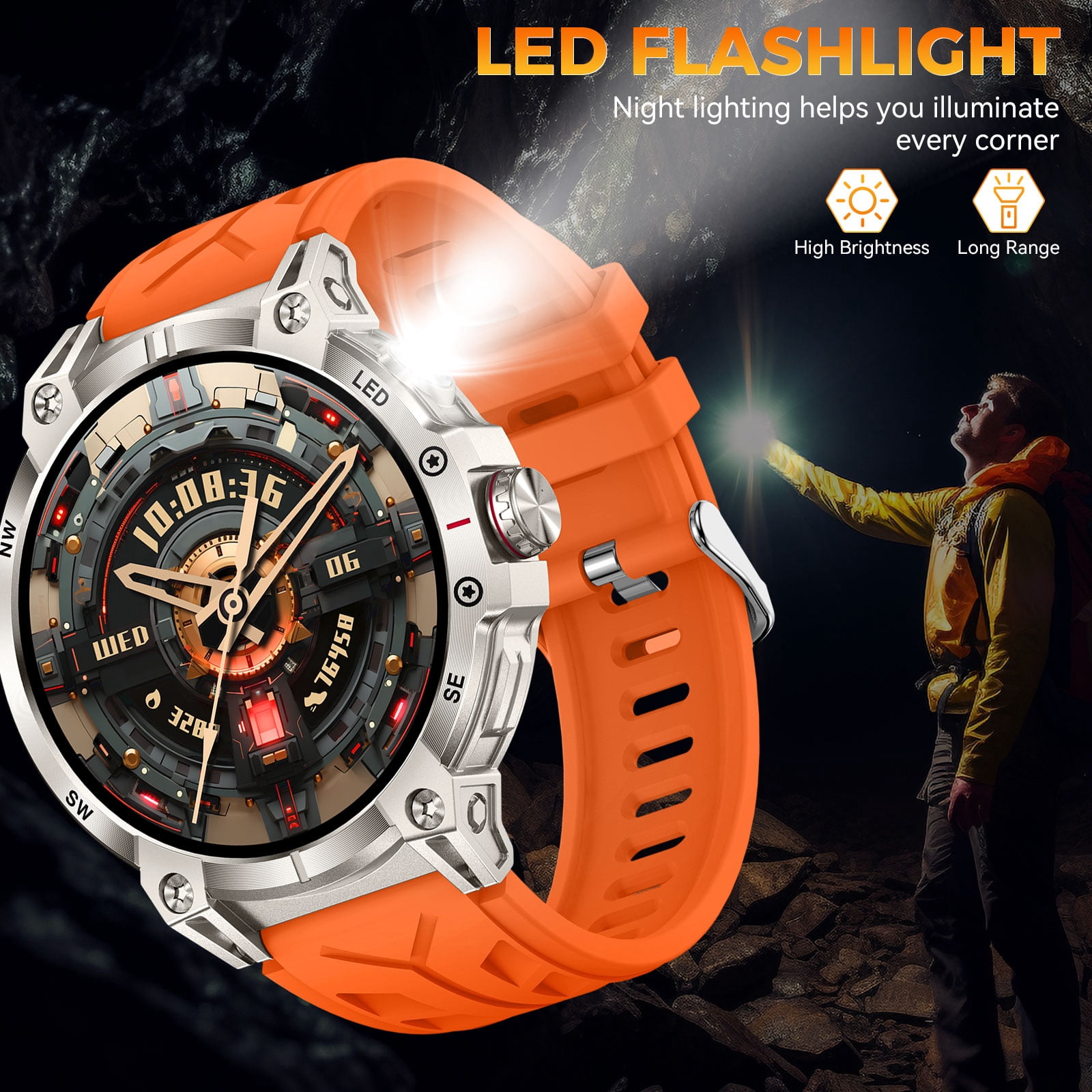 XAXRE KC89 Smart Watch for Men(Answer/Dial Calls)with LED Flashlight 760mAh Battery 100+ Sports Modes Sport Watch 1.85” HD Smartwatches for iOS Android, 1pc