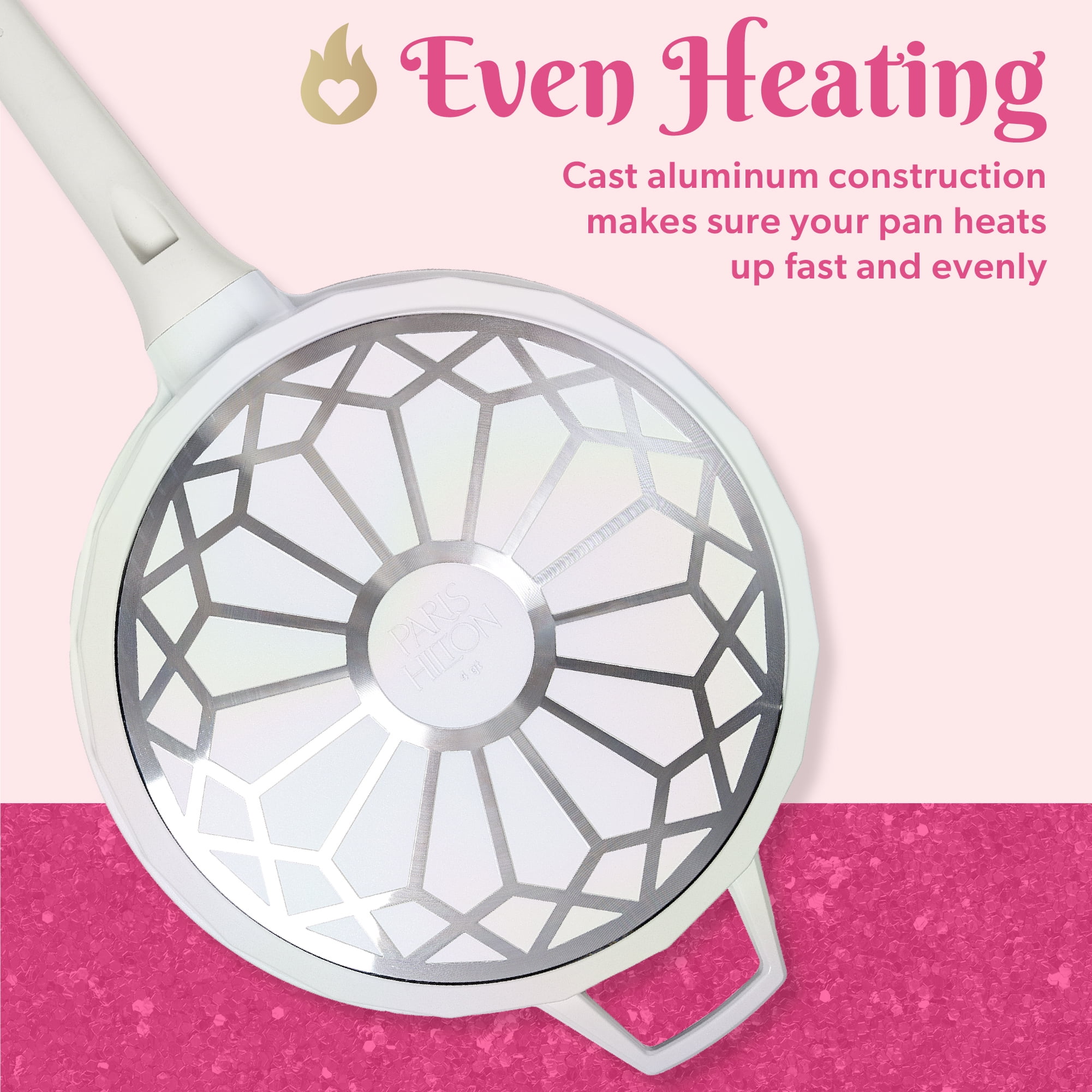 Paris Hilton 4 Quart Ceramic Nonstick Jumbo Cooking Pan Skillet for Sauteing & Frying, White Rainbow Iridescent