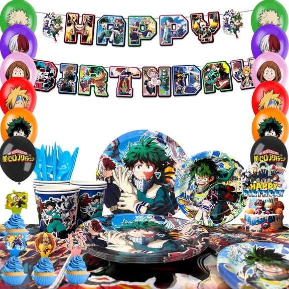 My Hero Academia Birthday Party Supplies, 97 Pcs My Hero Academia Party Decoration&Tableware Set - Banner Tablecloth Plates Cups Napkins Balloons etc. for Kids My Hero Academia Theme Party