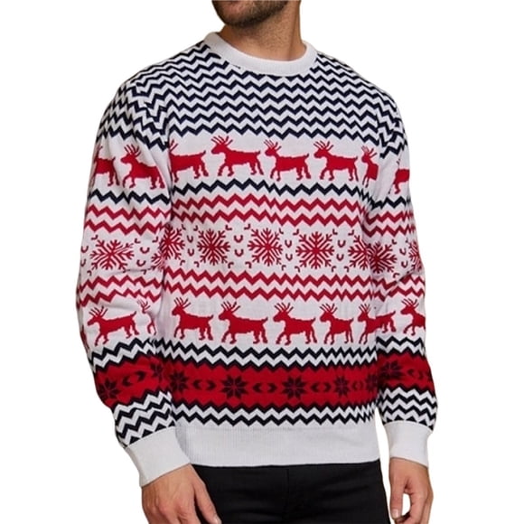 Suéter Navideño Informal para Parejas, Jersey de Punto con Cuello Redondo y Mangas Raglán, Blusas Cómodas y Cálidas para Otoño. (Hombres) XL