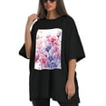 thumbnail image 4 of Plus Size Shirt for Women Black Tops for Women Short Sleeves Shirt for Women Flower4 T Shirt Crewneck Shirt for Women 5XL, 4 of 5