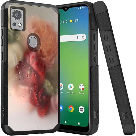 ANJ  Shockproof Dual Layer Slim Hard Case   Tempered Glass Cover Compatible with Icon 5, AT&T Motivate 4 - Glass Mists Roses