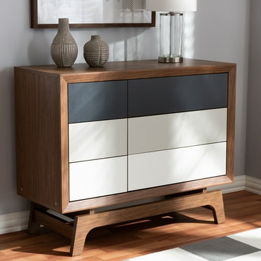 Homestock Coastal Craftsman Multi Color Finished Wood 6-Drawer Chest, Freestanding, Bedroom Furniture, 16.5"D X 39.4"W X 31.8"H