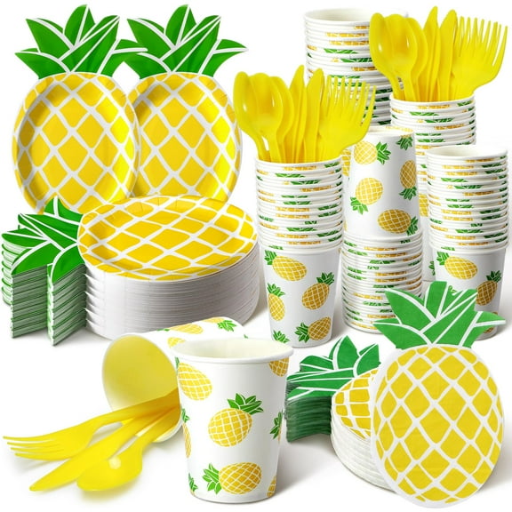 Dandat Pineapple Plates and Napkins Party AFN1Decorations Disposable Sets Party Supplies Serves 50 Guests Disposable Dinnerware Set Baby Bridal Shower Holiday Party Favors(Yellow and Green)