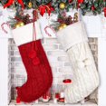 thumbnail image 3 of Medias navideñas Calcetines tejidos con hilo rojo y blanco Bolsa de regalo de dulces con pompones (rojo y blanco) (2 unidades), 3 of 5