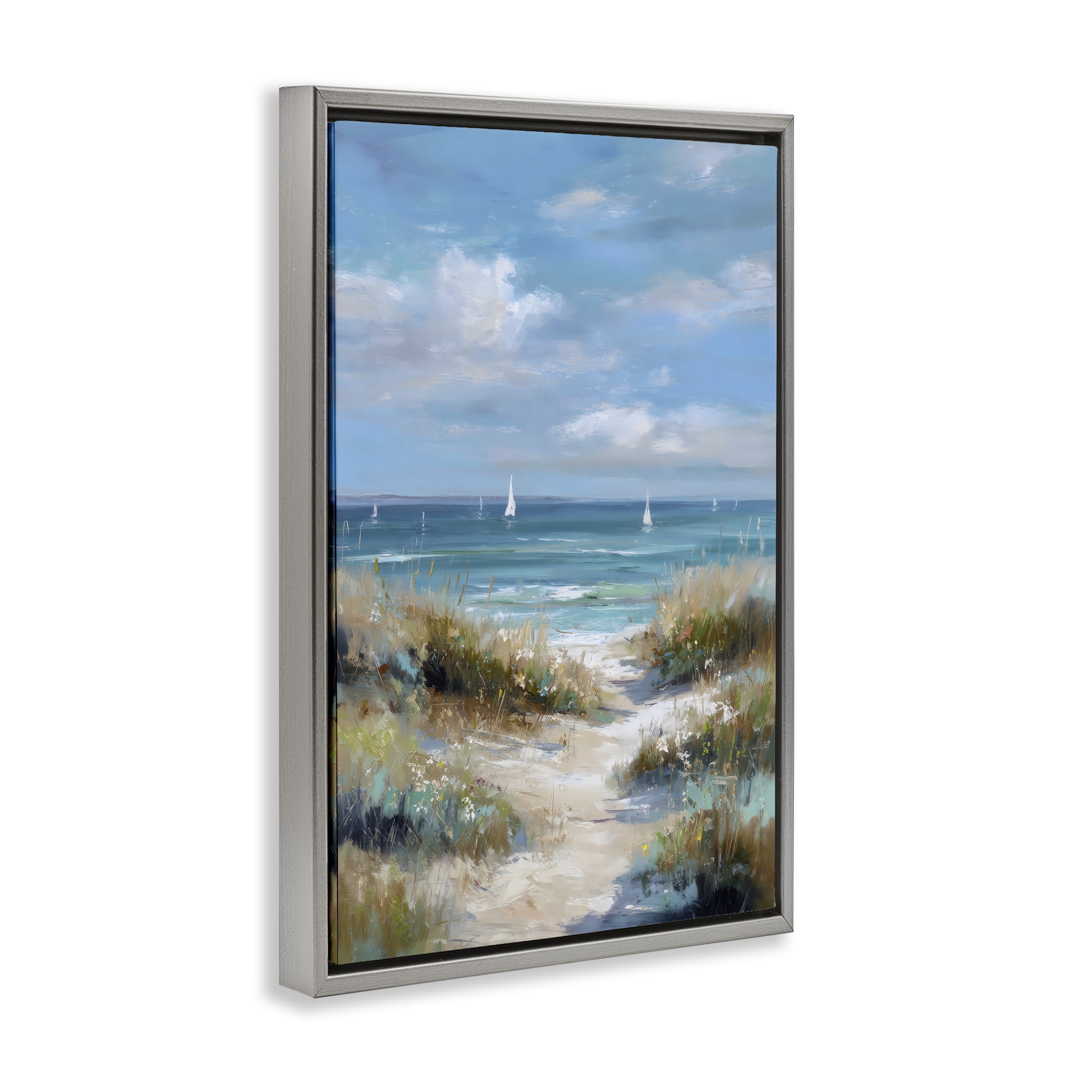 Stupell Industries Sailboat Path Impression Gray Framed Floater Canvas Wall Art, design by Petal Prints Design