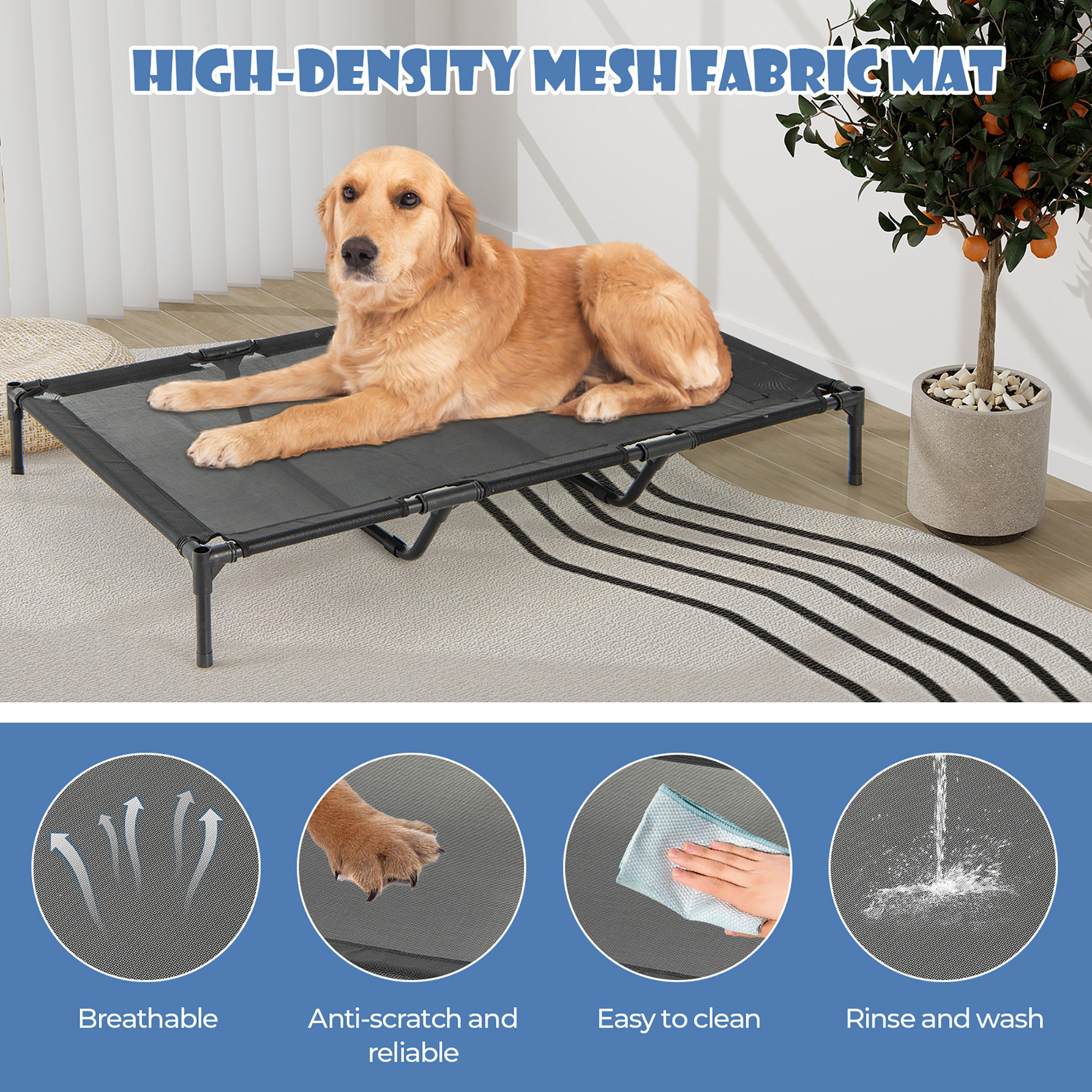 Gymax 52'' Elevated Dog House for Small Breeds Large Pet House w/ Ventilated Windows