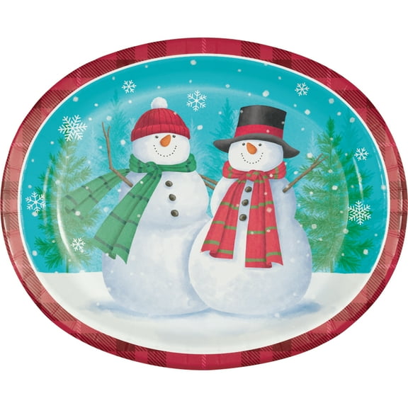 Smiling Snowman Friends Paper 8 Ct Oval Banquet Platter