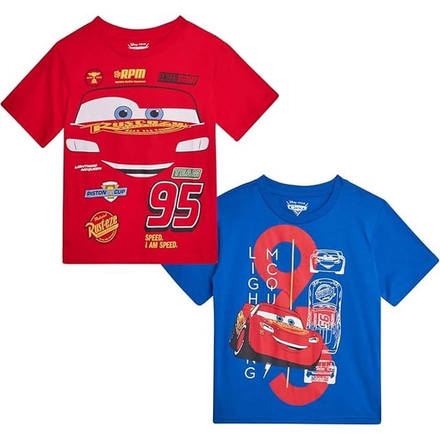 Camisetas Disney Cars Lightning McQueen Boys 2T-7, paquete de 2