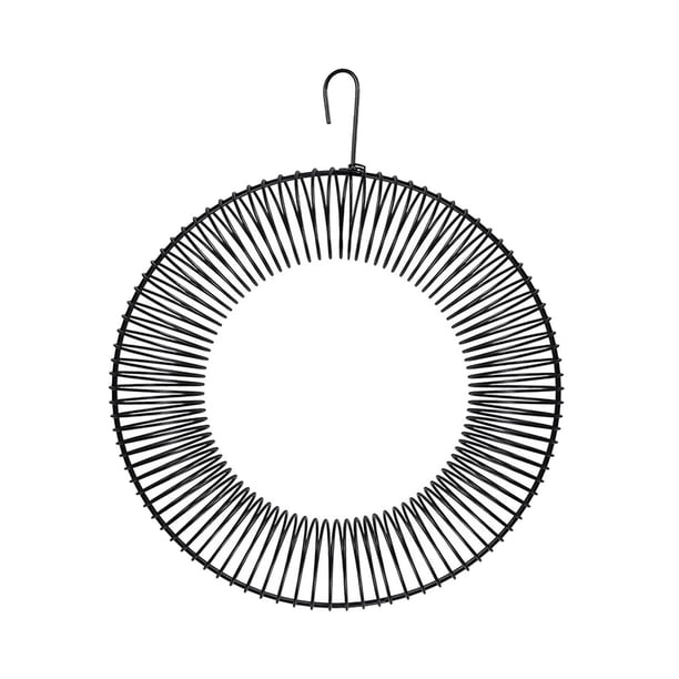 Comedero para pájaros con forma de corona de maní colgante, portátil, resistente, de primera calidad, de metal para atraer pájaros Negro