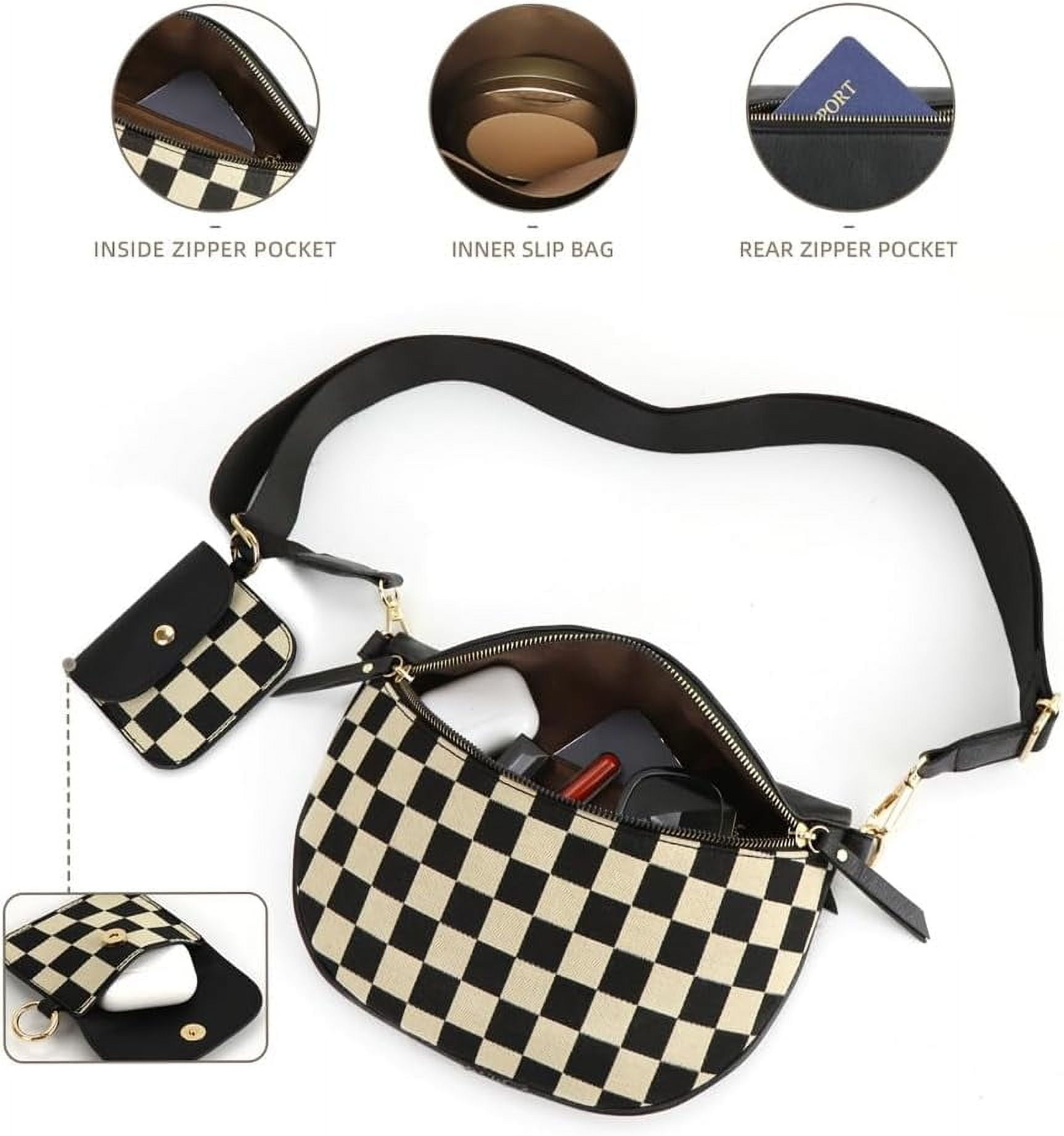 JUYGO 2 Pcs Checkered Crossbody Bags for Women Bum Bag Checkered Cross Body Sling Backpack Satchels Shoulder Wallet Purses