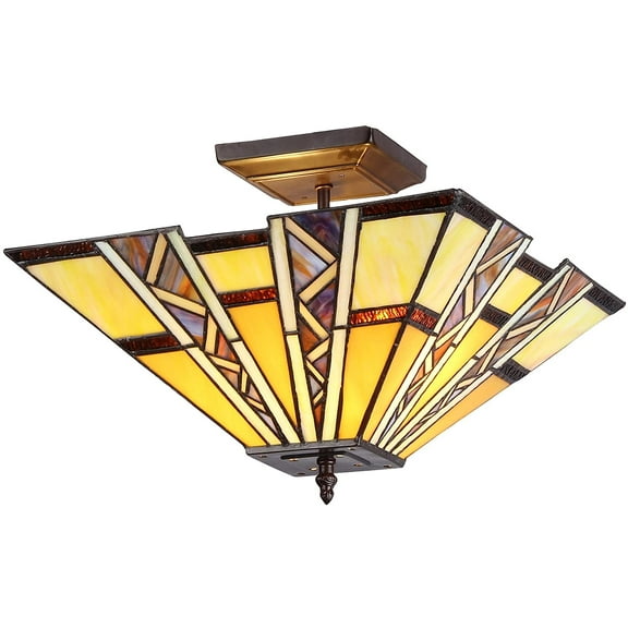 RADIANCE Goods Tiffany-Style 2 Light Mission Semi-Flush Ceiling Fixture 14" Shade