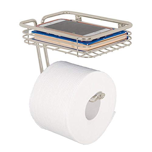 mDesign Toilet Tissue Paper Holder and MultiPurpose Shelf Wall Mount