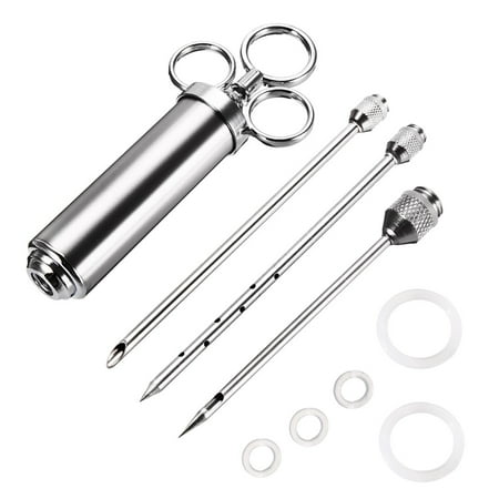 Marinade Flavor Injector - Stainless Steel Commercial Grade Meat Marinade Flavor Injector Kit with 2-oz Capacity Barrel and 3 Professional Marinade Injector Needles