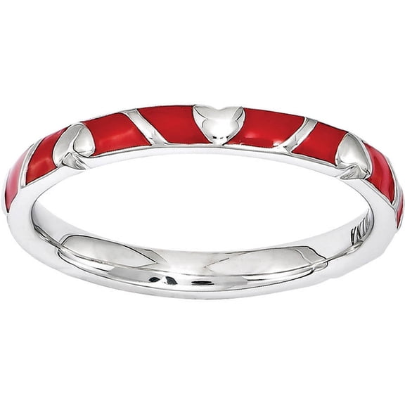 Sterling Silver Red Enamel Heart Ring