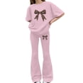 thumbnail image 2 of UACY Girls 2 Piece Outfits Long Sleeve Crew Neck Bow Sweatshirt Top and Flare Pants Set (Pink, 8-9 Years), 2 of 6