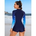 thumbnail image 6 of Charmo Women Two Piece Rash Guard Long Sleeve Zipper Swimsuits UV UPF 50+ Swim Shirt Bathing Suit with Boyshort Bottom, 6 of 7