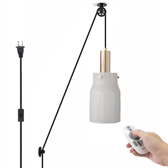 Kiven Plug in Pendant Light with Remote,Dimmable Hanging Light with White Glass Lampshade, Modern Ceiling Pendant Light for Bedroom Hallway Kitchen,1-Light
