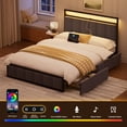 thumbnail image 6 of GUNAITO Full Bed Frame with Headboard, Platform Bed with 2 Drawers, Velvet Upholstered Bed Frame with LED Lights & Charging station，Dark Grey, 6 of 11