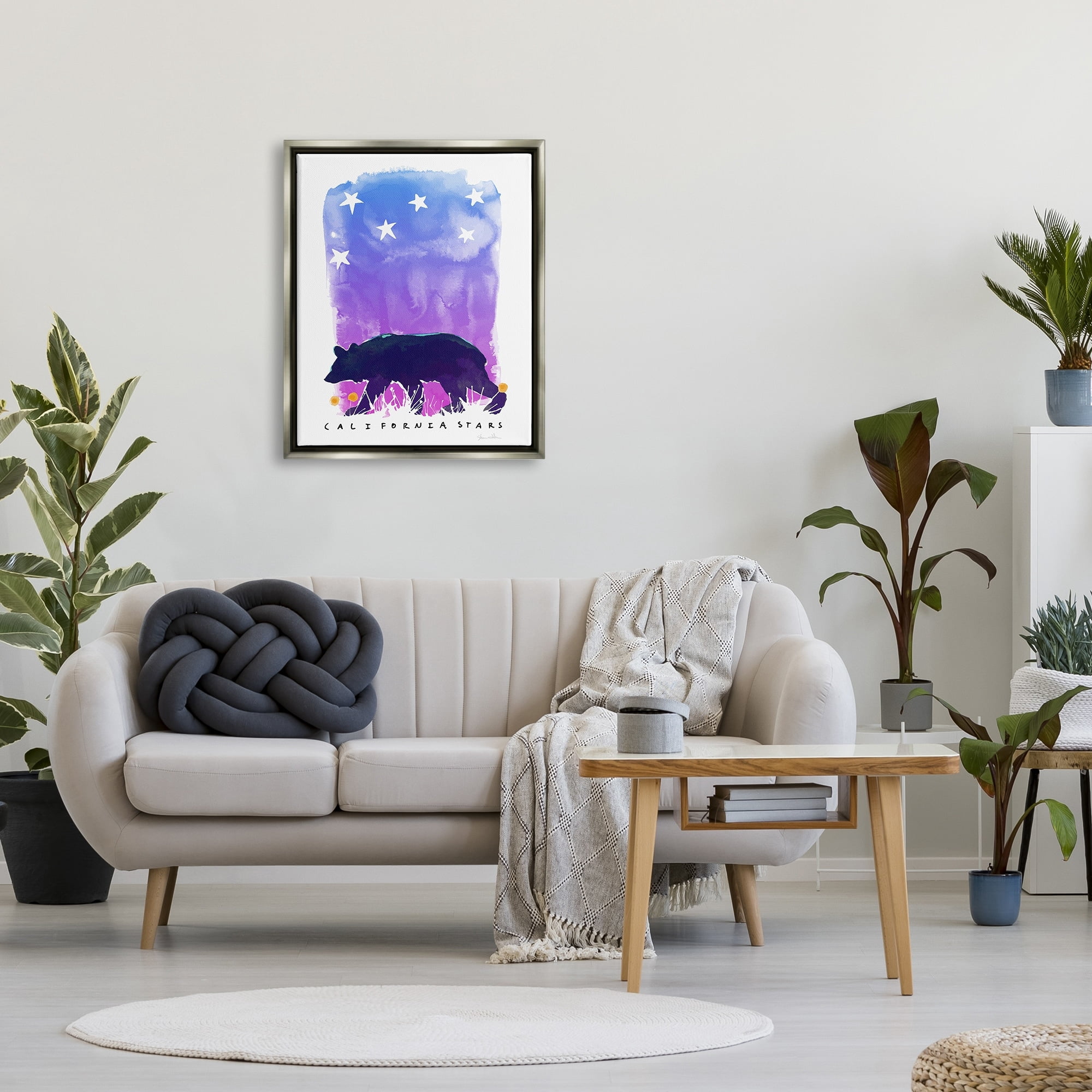 Stupell Industries California Stars Vivid Bear Under Starry Sky Graphic Art Luster Gray Floating Framed Canvas Print Wall Art, Design by Shane Donahue