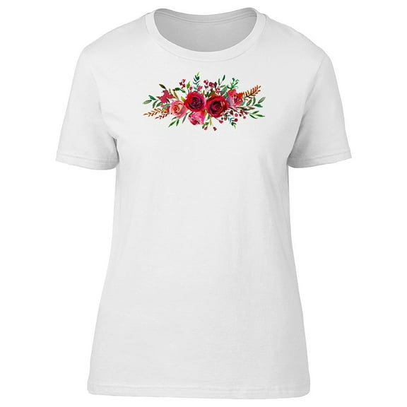 Coral Roses Leaves Watercolor Tee Women's -Image by Shutterstock