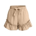 thumbnail image 5 of JUSLIO Ladies Shorts,Elastic Waist with Pockets High Waist Mid-Length Shorts,Ruffle,Khaki,Size L, 5 of 7