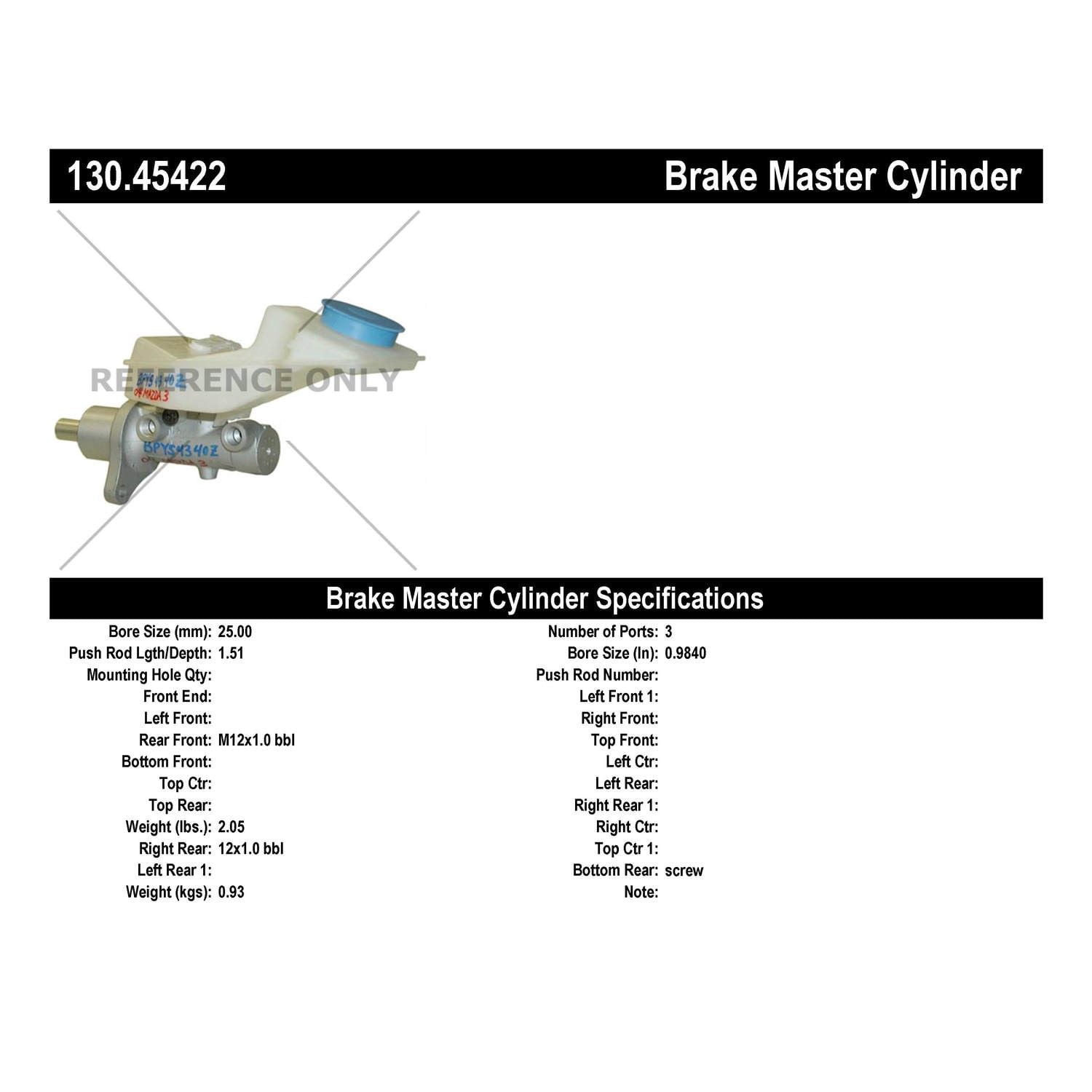 Centric Parts 130.45422 Premium Brake Master Cylinder for Mazda 3 (2.0L), Mazda 3 i 2008–2009 (2.0L), Mazda Mazda2 2014