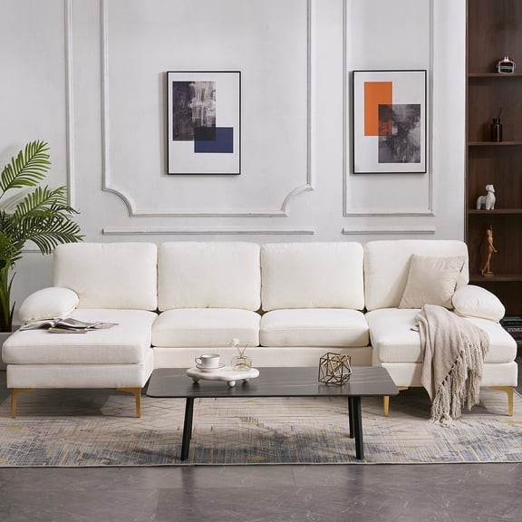 UWR-Nite U Shape Sectional Sofa, Modern Large Chenille Fabric Modular Couch, Extra Wide Sofa with Chaise Lounge and Golden Legs for Living Room