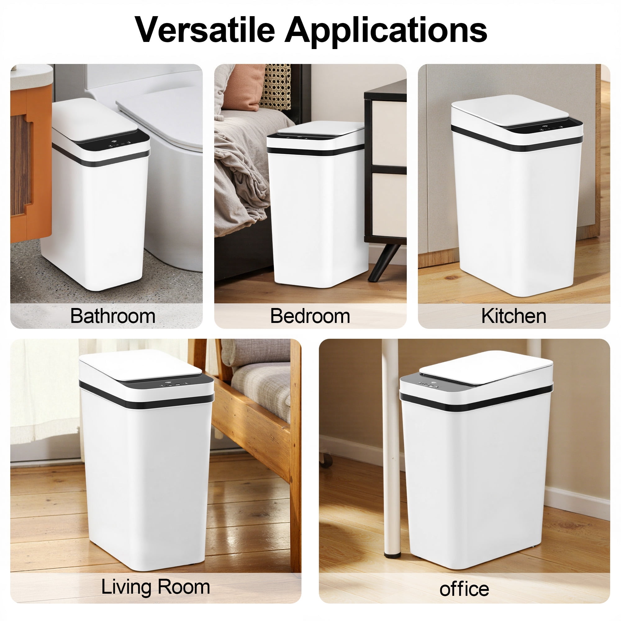 Riousery 2-Pack Touchless Bathroom Trash Can, 3.5-Gallon Slim Automatic Motion Sensor Garbage Can with Lid, White