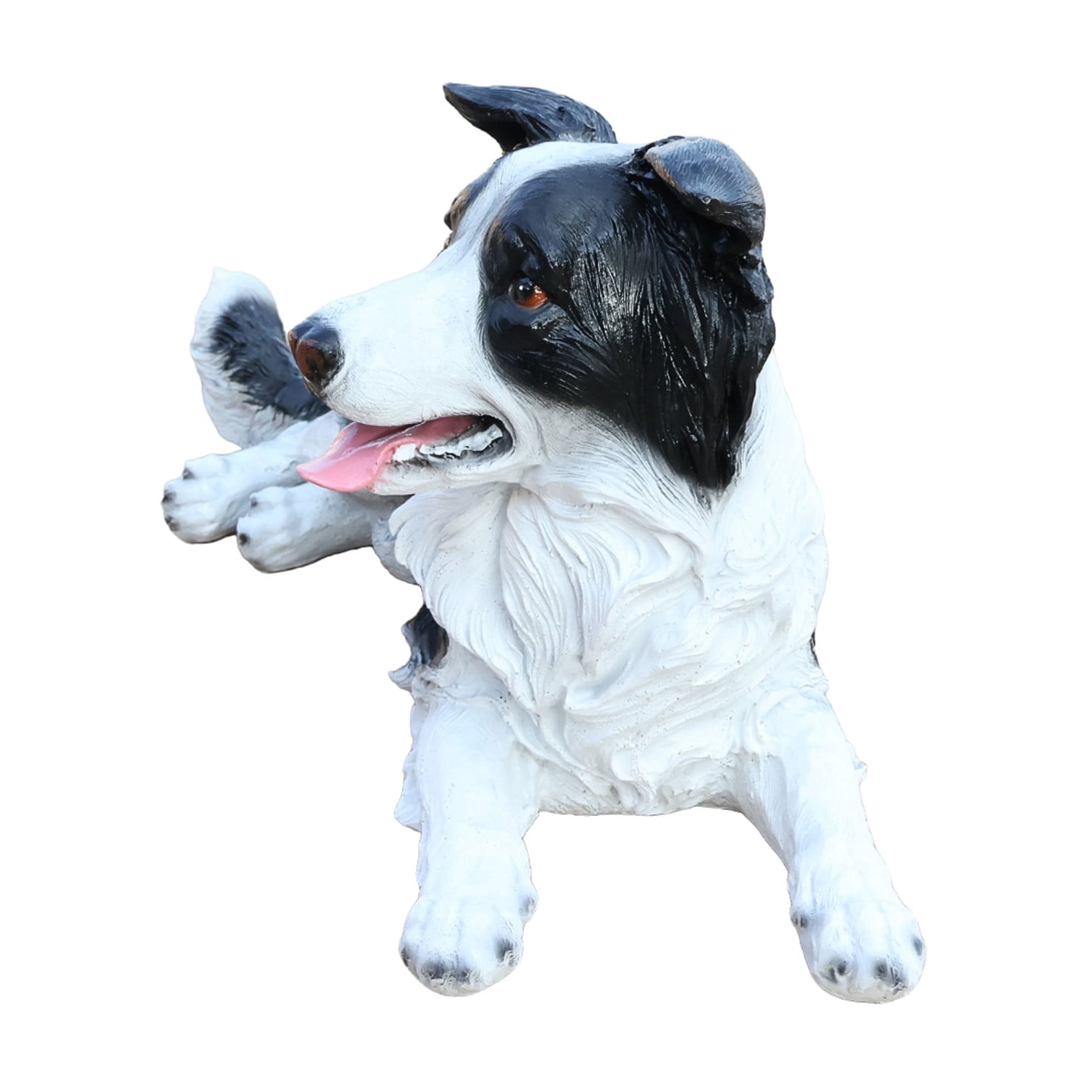 Noble House Lifelike Lying Border Collie Statue, Realistic Resin Animal Figurine for Outdoor Garden Decor, Black White