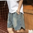 thumbnail image 6 of YLSDY Men's Vintage Denim Shorts Baggy Jean Shorts Wide Leg Elastic Drawstring Waist Baggy Jorts Streetwear Blue L, 6 of 9