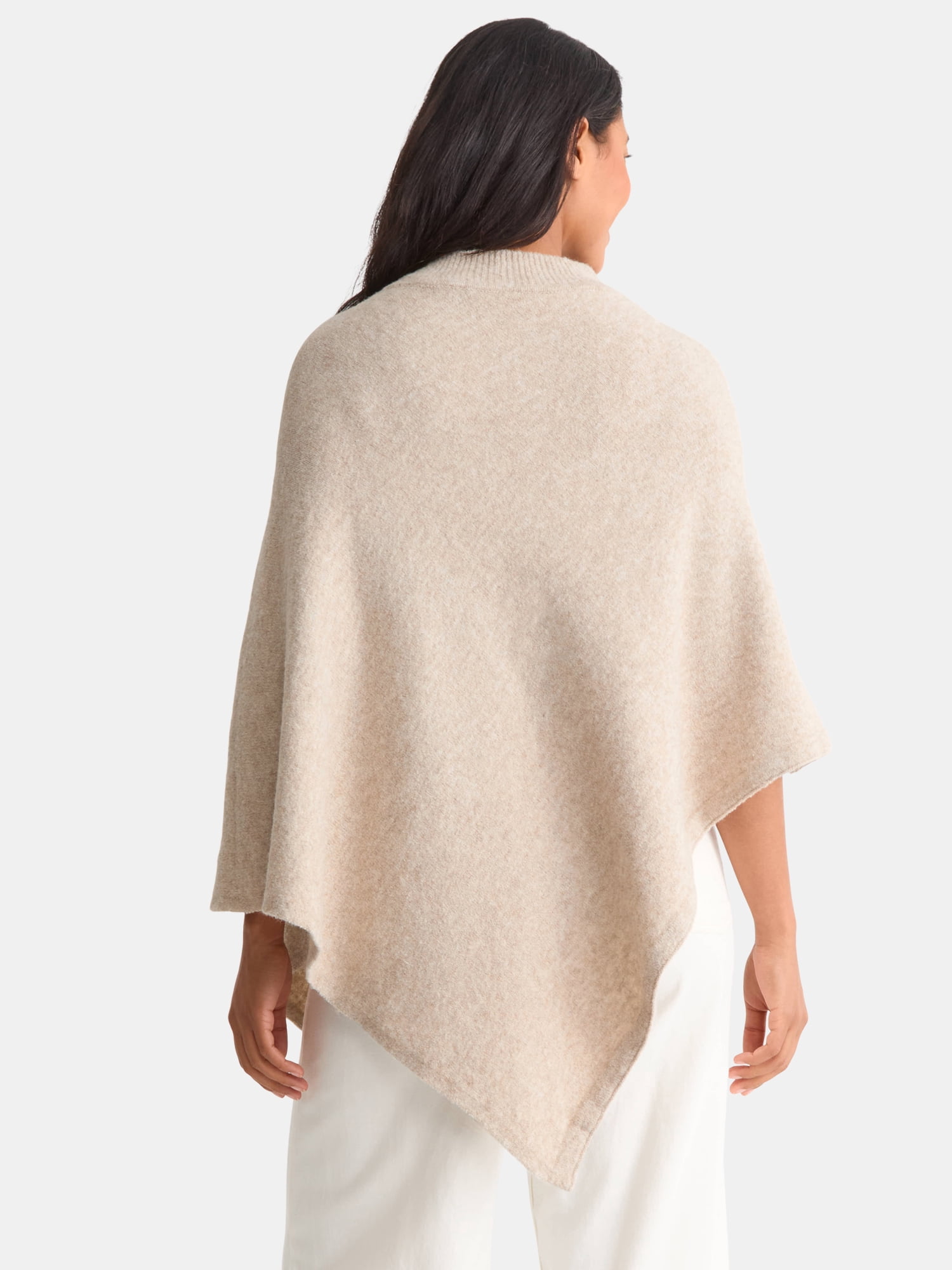 Time and Tru Women's Mock Neck Poncho, L/XL, Oatmeal