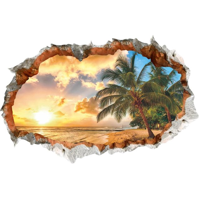 Pegatinas de pared 3d de paisaje marino, calcomanías de suelo extraíbles de playa mágica artística, decoración del hogar, dormitorio para niños