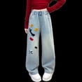 thumbnail image 5 of Staki Girls Cargo Pants Girl's Elastic High Waisted Jeans Straight Wide Leg Denim Pants Casual Baggy Jeans 5-9Y 10-14Y(Sky Blue,12-13 Years), 5 of 5