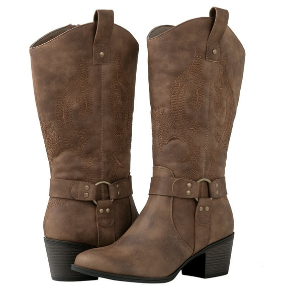 GLOBALWIN Women's Camel Knee High Cowboy Boots 8M