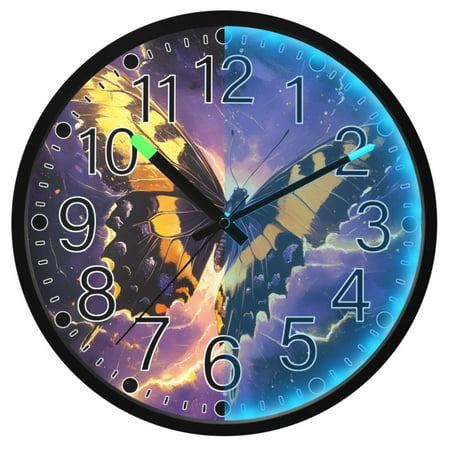 Ryvnso Butterfly Purple Lightning 12 Inch Night Light Wall Clock Silent Battery Operated Luminous Clocks