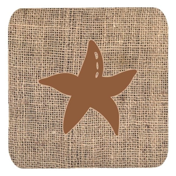 Starfish Burlap and Brown Foam Coasters, Set - 4