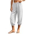 thumbnail image 5 of Hurxie Womens Baggy Pleated Harem Pants Summer Elastic High Waisted Wide Leg Balloon Cotton Lounge Crop Pants White,S, 5 of 8