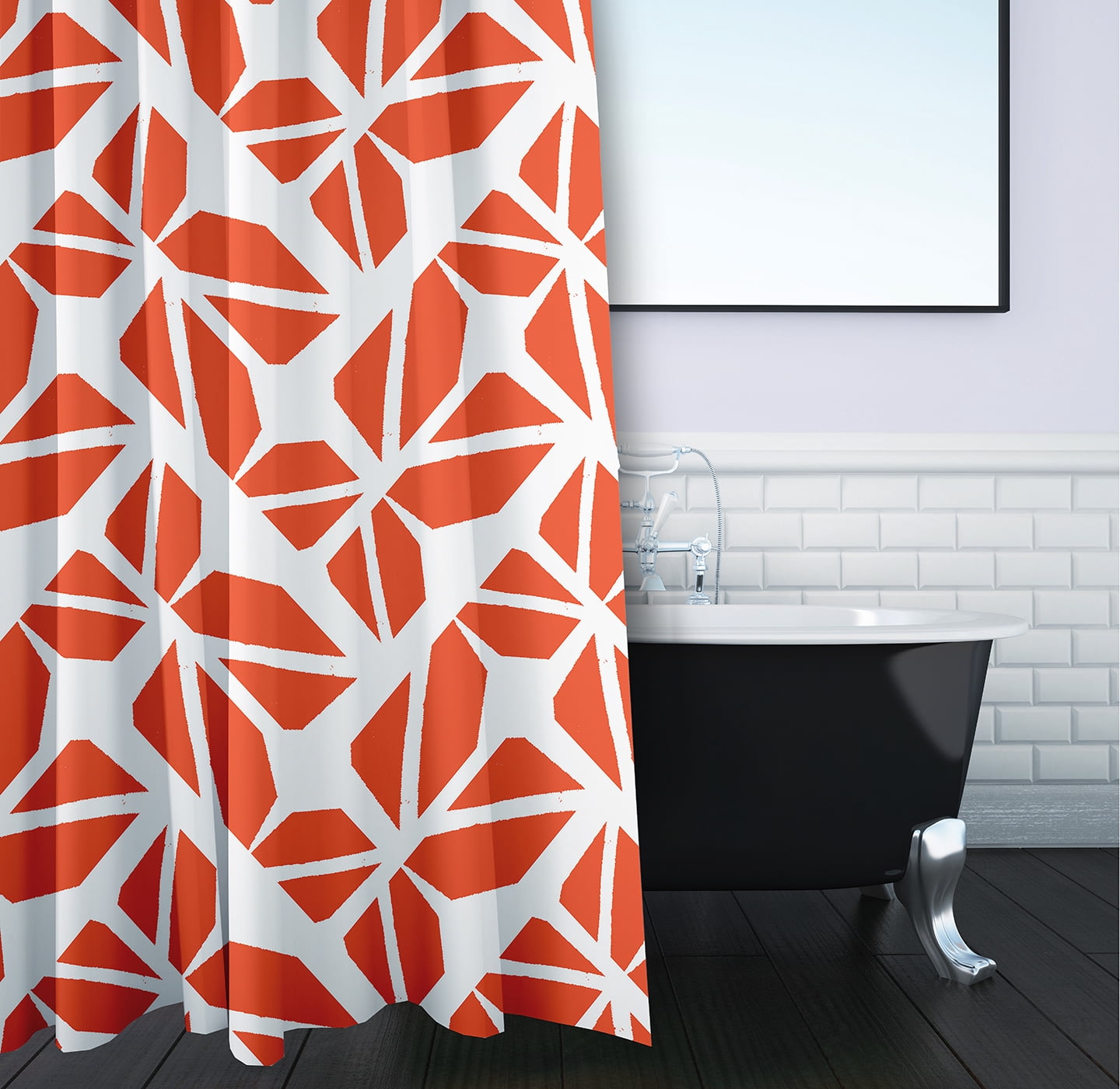 Simply Daisy 70" W x 73" L Kaleidoscope Graffiti Polyester Shower Curtain, Harvest Orange [1 Ct]