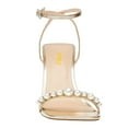 thumbnail image 3 of FSJ Women Gorgeous Pearl High Heels Sandals Square Open Toe Ankle Strap with Rhinestones Buckle Pump Bridal Wedding Dressy Shoes Size 16 Gold, 3 of 5
