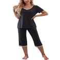 thumbnail image 2 of Pyjama en Coton pour Femmes, Ensemble Pjs à Manches Courtes, Haut de Nuit avec Pantalon Capri, Ensembles de Détente, Tenue de Nuit, 2 of 6