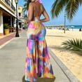 thumbnail image 5 of Enjoytime Rompers for Women Print Halter Sleeveless Wide Leg Jumpsuits Casual Loose Beach Vacation Clothes, 5 of 7