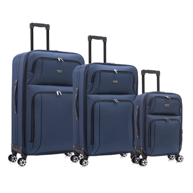 TOSCANO Gestore Ensemble de Valises Souples Légères 3 Pcs (21/28/32 Pouces), 4 Roues Pivotantes, Extensible - Bleu Marine